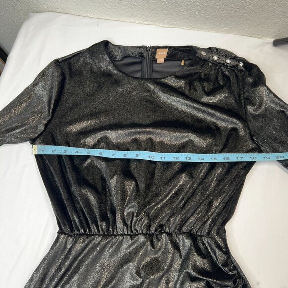 Boss Evaniwa Metallic Velvet Mini Dress Shoulder Button Ruched Black Wet Look LG - Picture 10 of 16